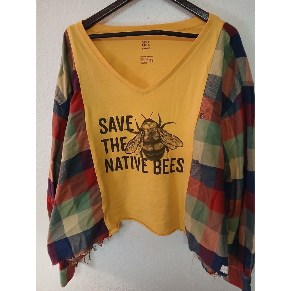 Custom Flannel Save The Native Bees Yellow T-Shirt  2 XL 3 XL OOAK